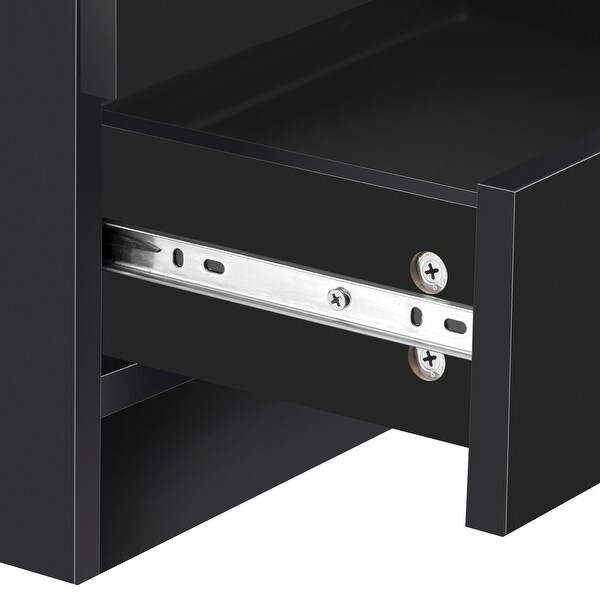 Nightstand with 2 Drawers，USB Charging Ports and Remote Control LED Light-Black - - 37505562