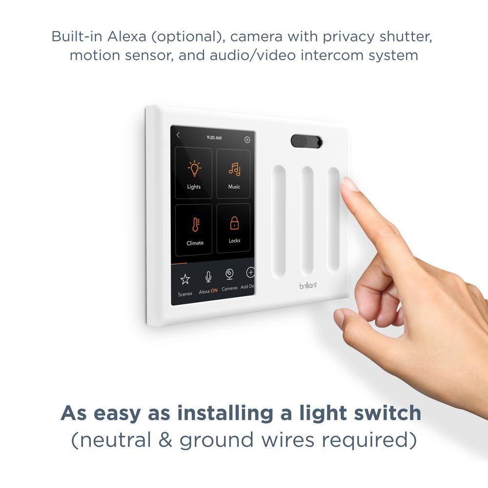 Brilliant Smart Home Control 3-Switch Panel -Alexa Google Assistant Apple Homekit Ring Sonos and More BHA120US-WH3