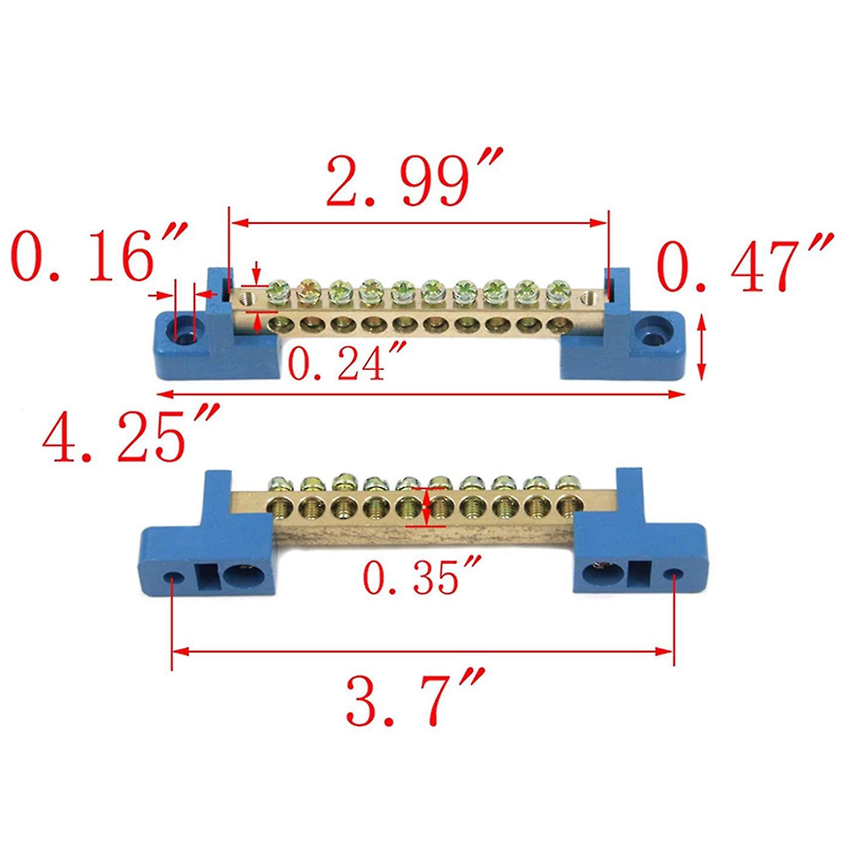 Terminal Block Blue Terminal Bus Bar 10 Positions Screw Brass Terminal Grounding Strip Bus Bar Bloc