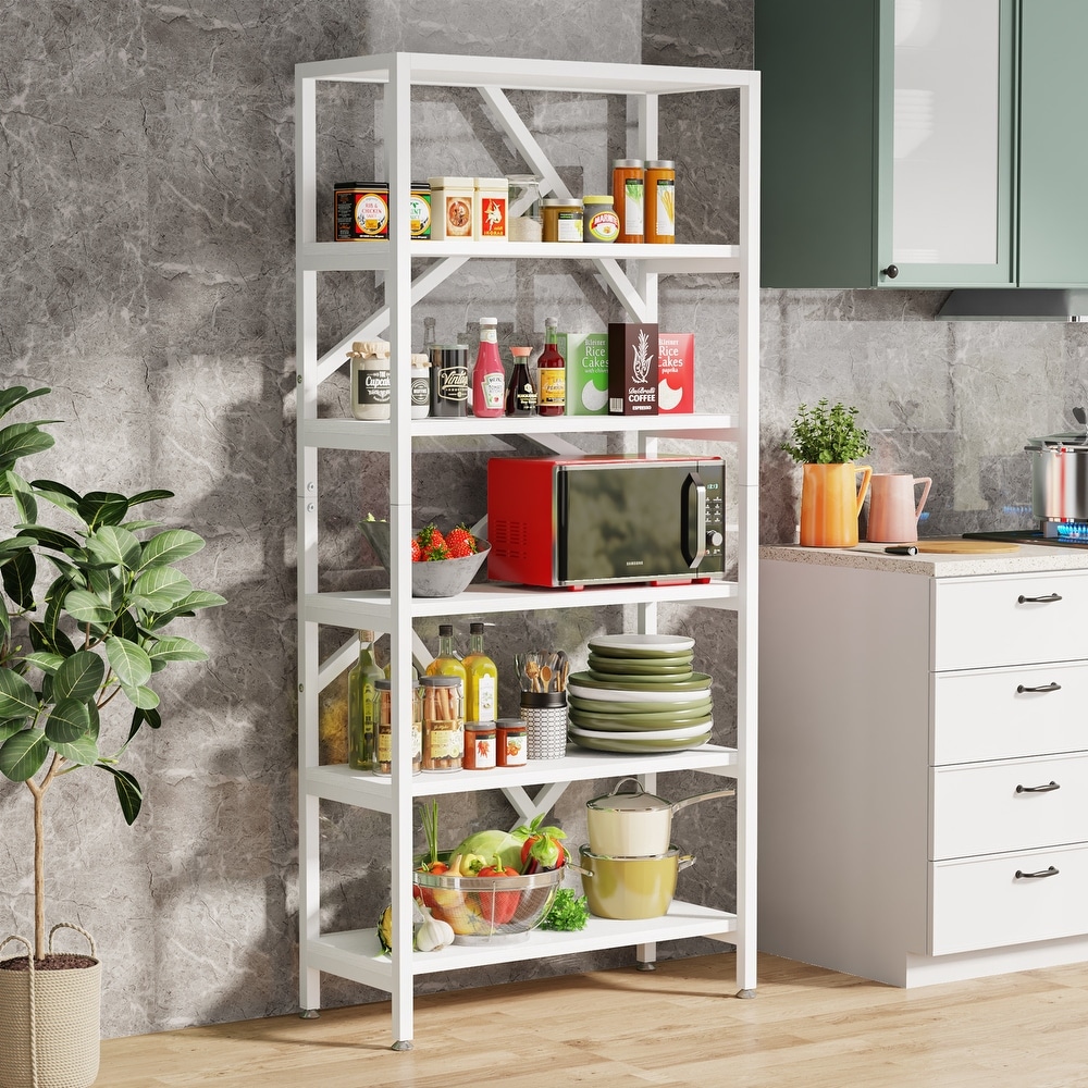 71 Inch Industrial Bookshelf  6 Tier Etagere Bookcase  Free Standing Open Book Shelves Storage Display Shelf