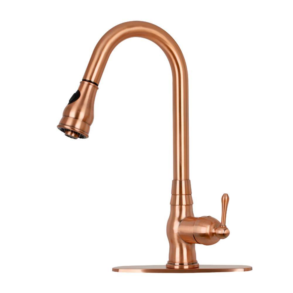 Akicon Single-Handle Pull-Down Sprayer Kitchen Faucet with Deck Plate in Copper AK418-D-C