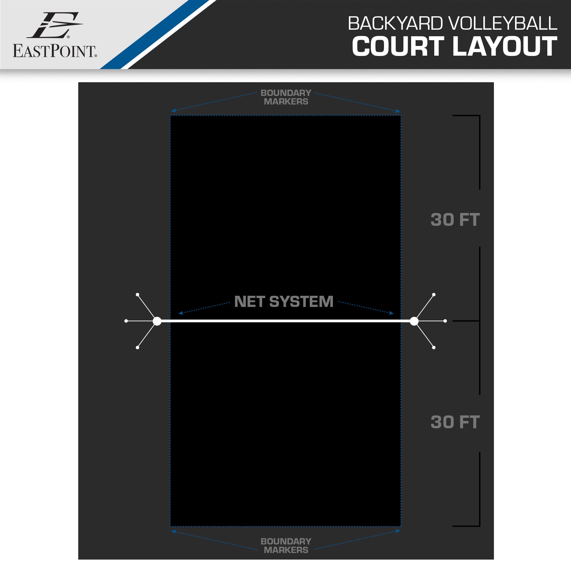 EastPoint Sports Volleyball Replacement Net for Outdoor Play， 32 ft. (L) x 3 ft. (H)