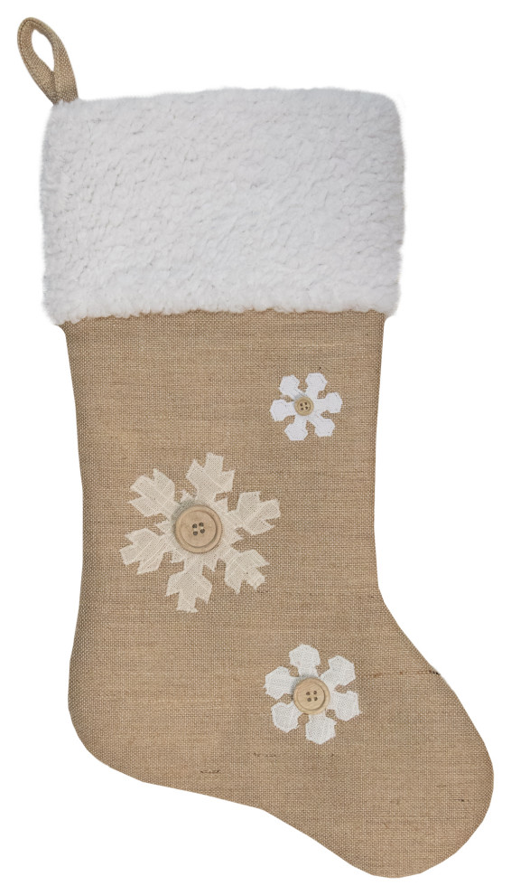 20.5 quotBeige and Ivory Snowflake Embroidered Christmas Stocking   Modern   Christmas Stockings And Holders   by Northlight Seasonal  Houzz