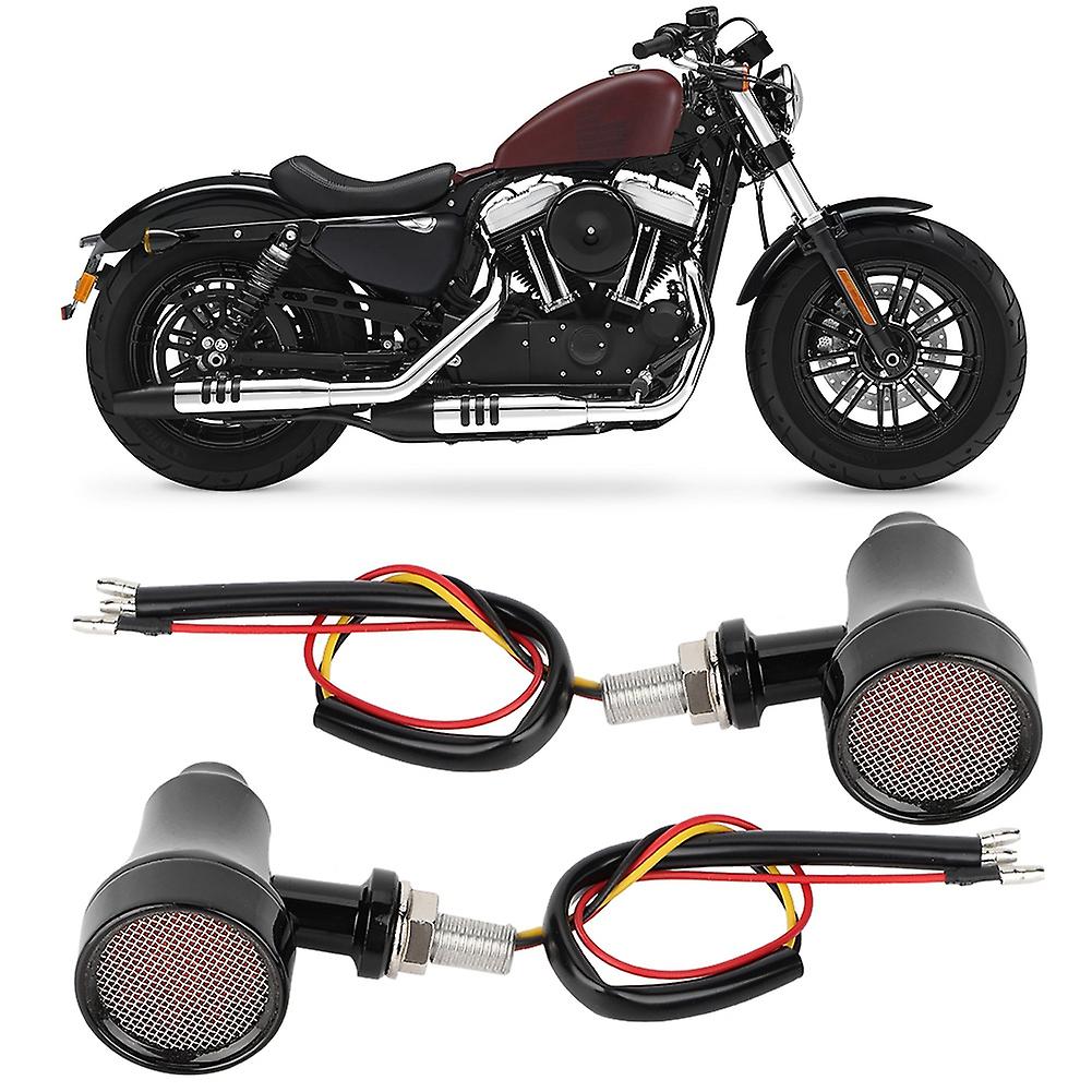 Metal Shell Retro Grid Motorcycle Turn Signal Light Led Brake Light Flash Lamp (black)