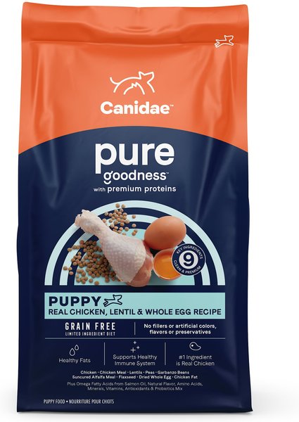 CANIDAE Grain-Free PURE Puppy Limited Ingredient Chicken， Lentil and Whole Egg Recipe Dry Dog Food