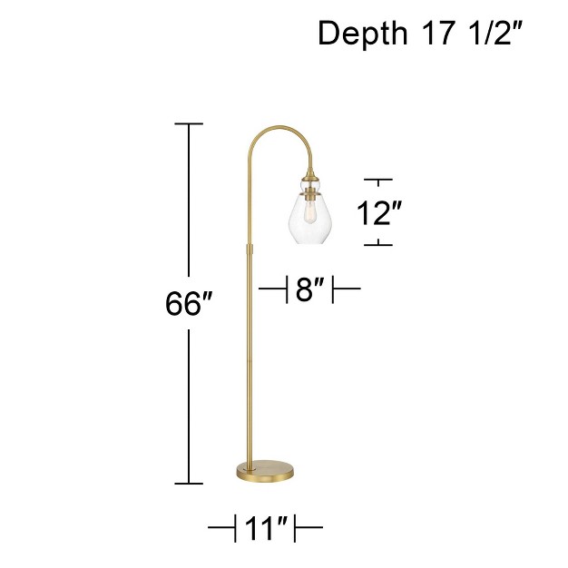 Tall Chairside Arc Floor Lamp Warm Gold Metal Clear Seeded Glass Shade For Living Room Reading Home