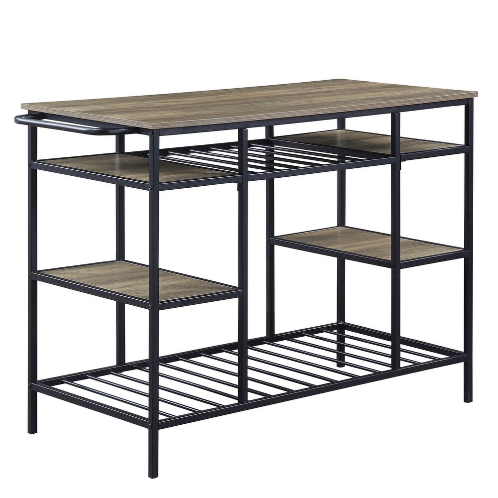 Industrial Kitchen Island with Towel Rack and 6 Open Compartments  Metal Frame Storage Kitchen Cart for Dinning Room