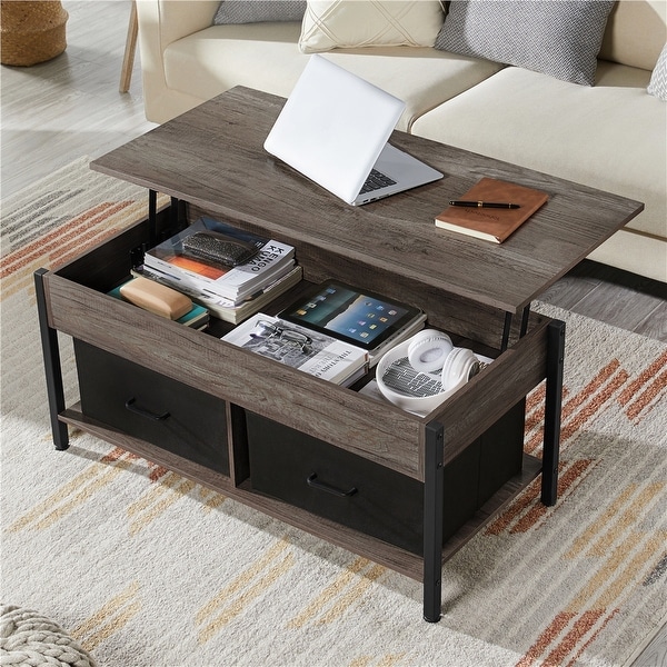 Yaheetech Lift Top Wood Coffee Table with Fabric Storage Baskets