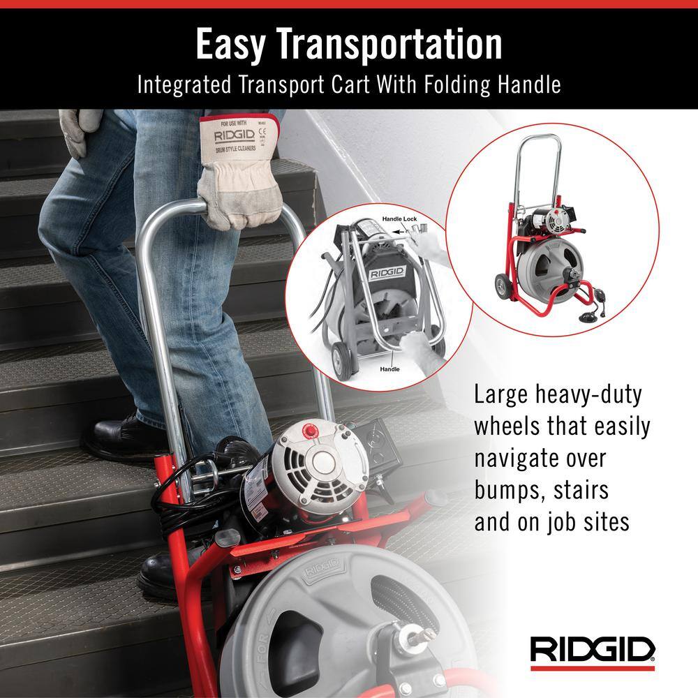 RIDGID K-400 Drain Cleaning Snake Auger 120-Volt Drum Machine with C-45IW 12 in. x 75 ft. Cable + 4-Piece Tool Set  Gloves 26998