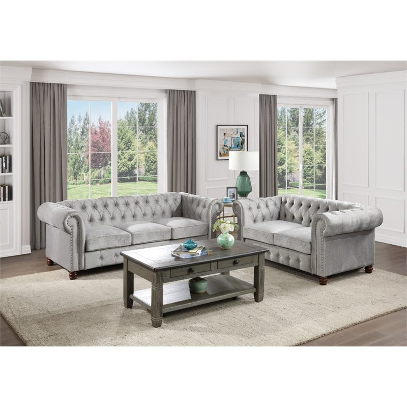 Lexicon Welwyn Velvet Chesterfield Sofa in Dark Gray   Traditional   Sofas   by Homesquare  Houzz