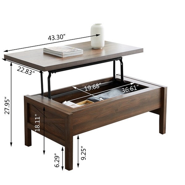 43 in. W Brown Rectangle Wood Coffee Table with Lift Top