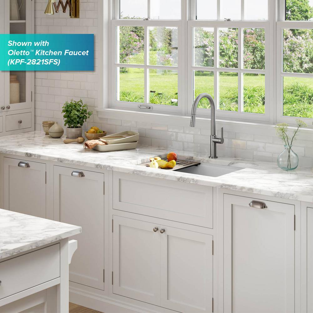 KRAUS Bellucci White Granite Composite 30 in. Single Bowl Undermount Workstation Kitchen Sink with Accessories KGUW1-30WH