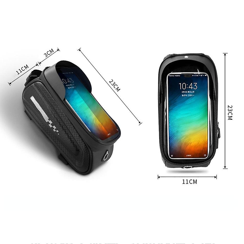 Waterproof bicycle front frame pouch with touchscreen