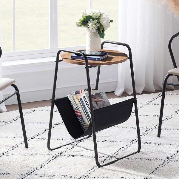 VECELO Modern Round Side Table/End Table with Storage Area