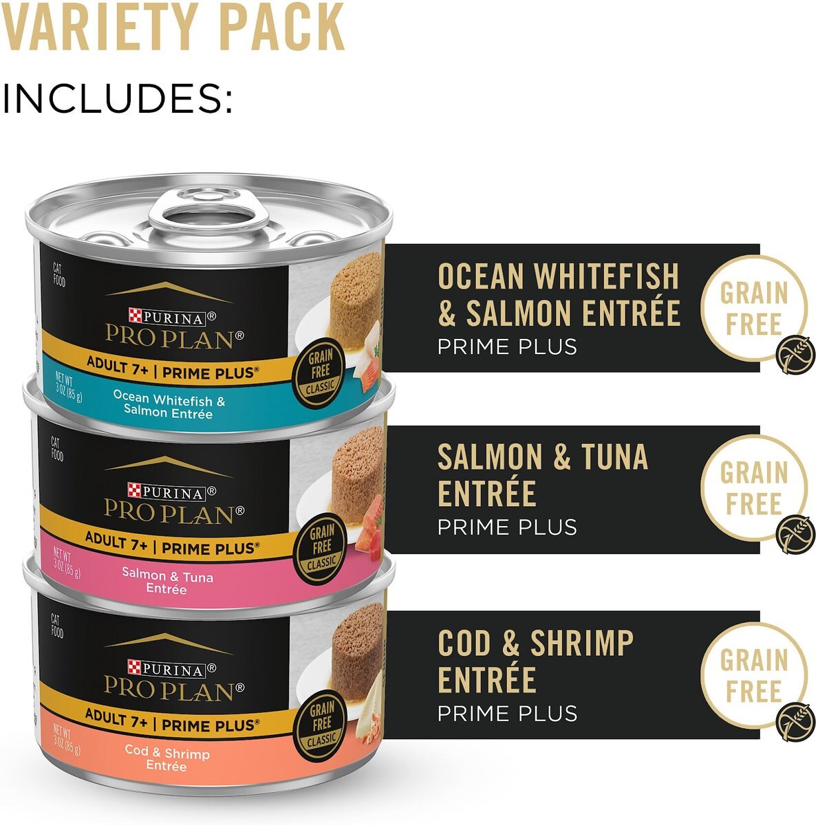 Purina Pro Plan Senior Adult 7+ Seafood Favorites Pate Variety Pack Canned Cat Food