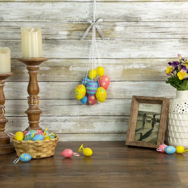 Floral Striped Spring Easter Egg Cluster Hanging Decoration White yellow