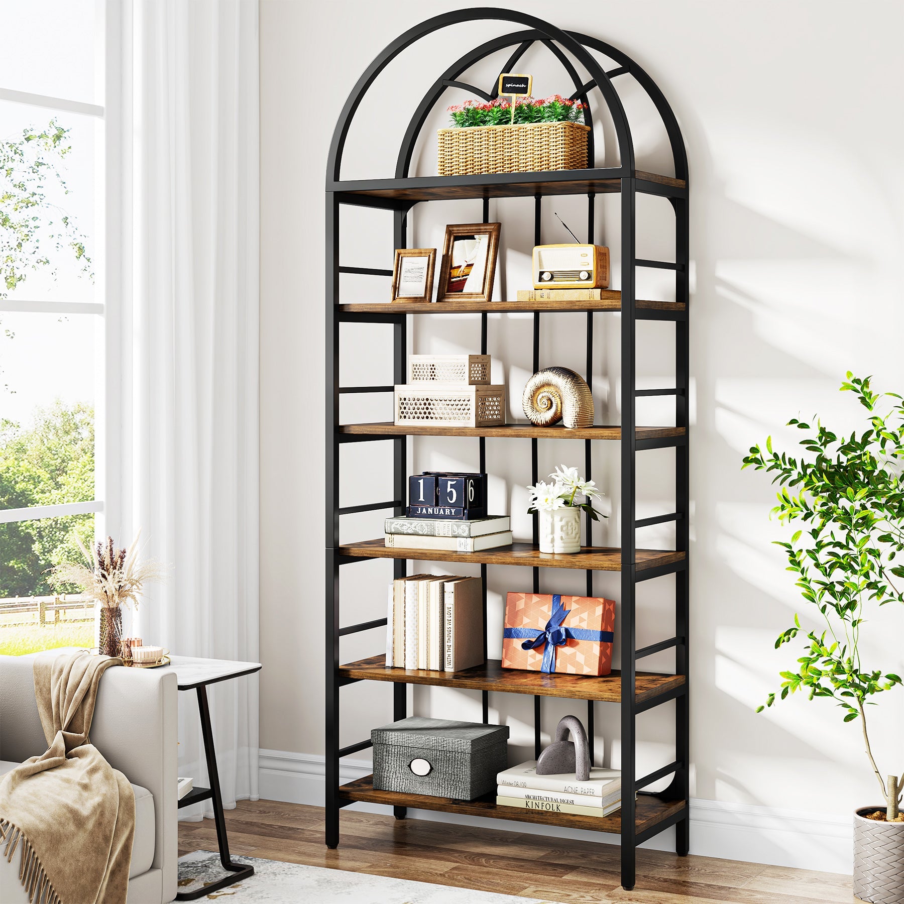 6-Tier Arched Bookshelf, 78.7