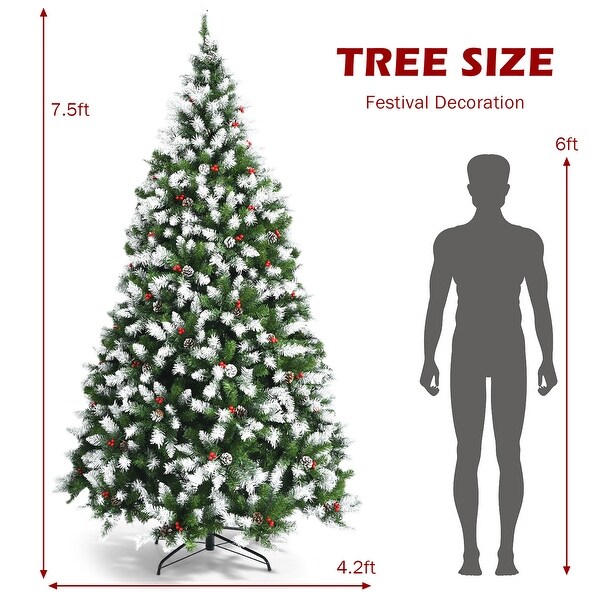 Costway 6ft/7.5ft/9ft Prelit Snowy Christmas Tree 818/1398/2058 Tips