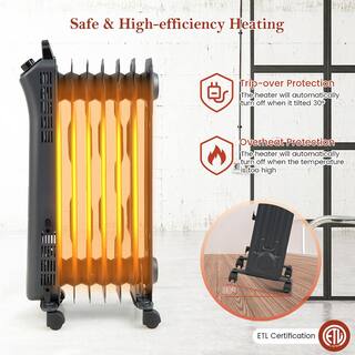 Costway 1500-Watt Electric Heater Oil Filled Space Heater with Adjustable Thermostat EP25436US-BK