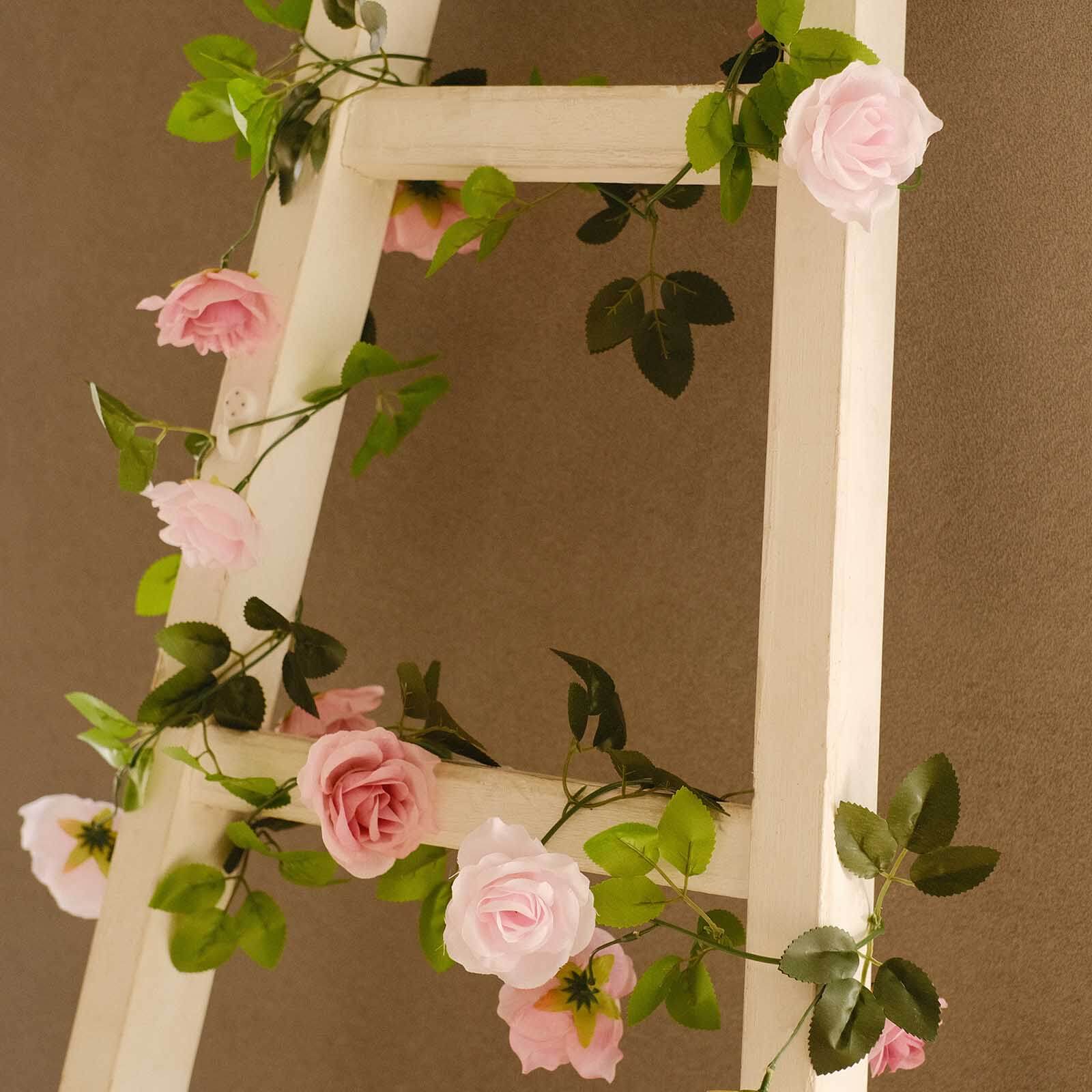 2 Pack Blush Dusty Rose Artificial Silk Mini Rose Vines Hanging Flower Garland with 26 Flower Heads - 7ft