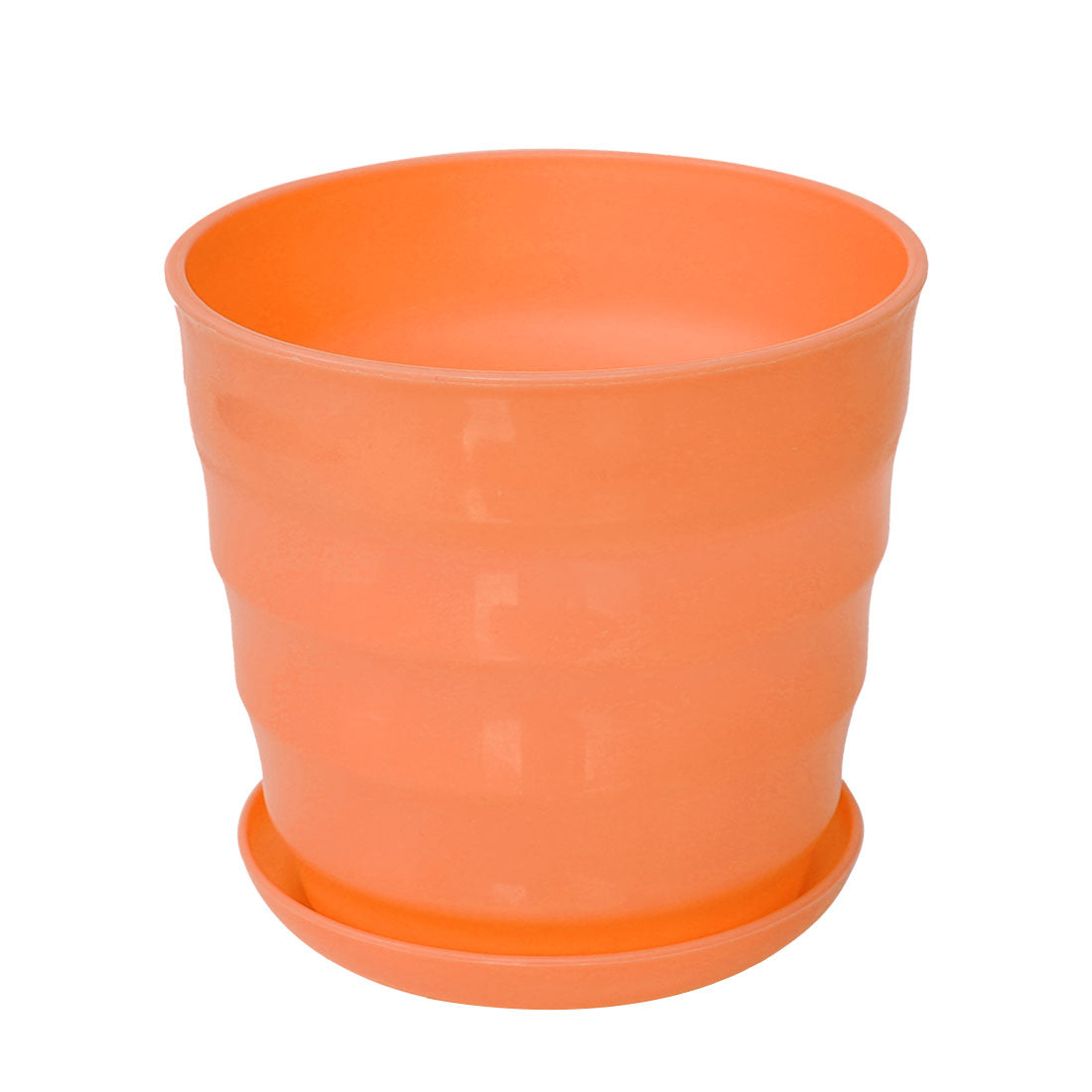 Uxcell Home Office Desk Plastic Round Plant Planter Holder Flower Pot Orange 13cm Dia