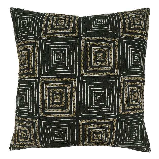 Oversize Embroidered Maze Design Square Throw Pillow Cover Black Saro Lifestyle