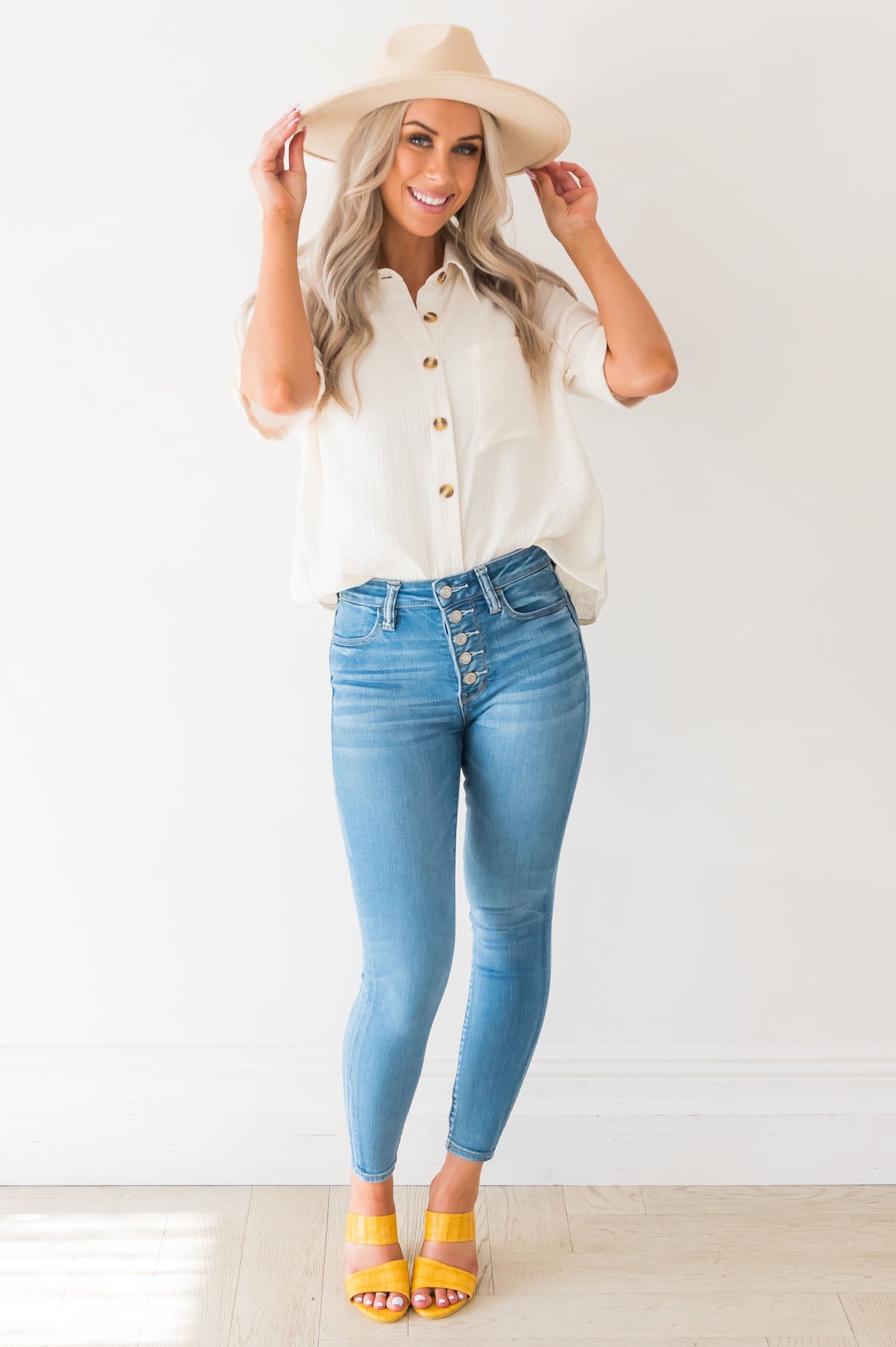 Always Happy Modest Button Blouse