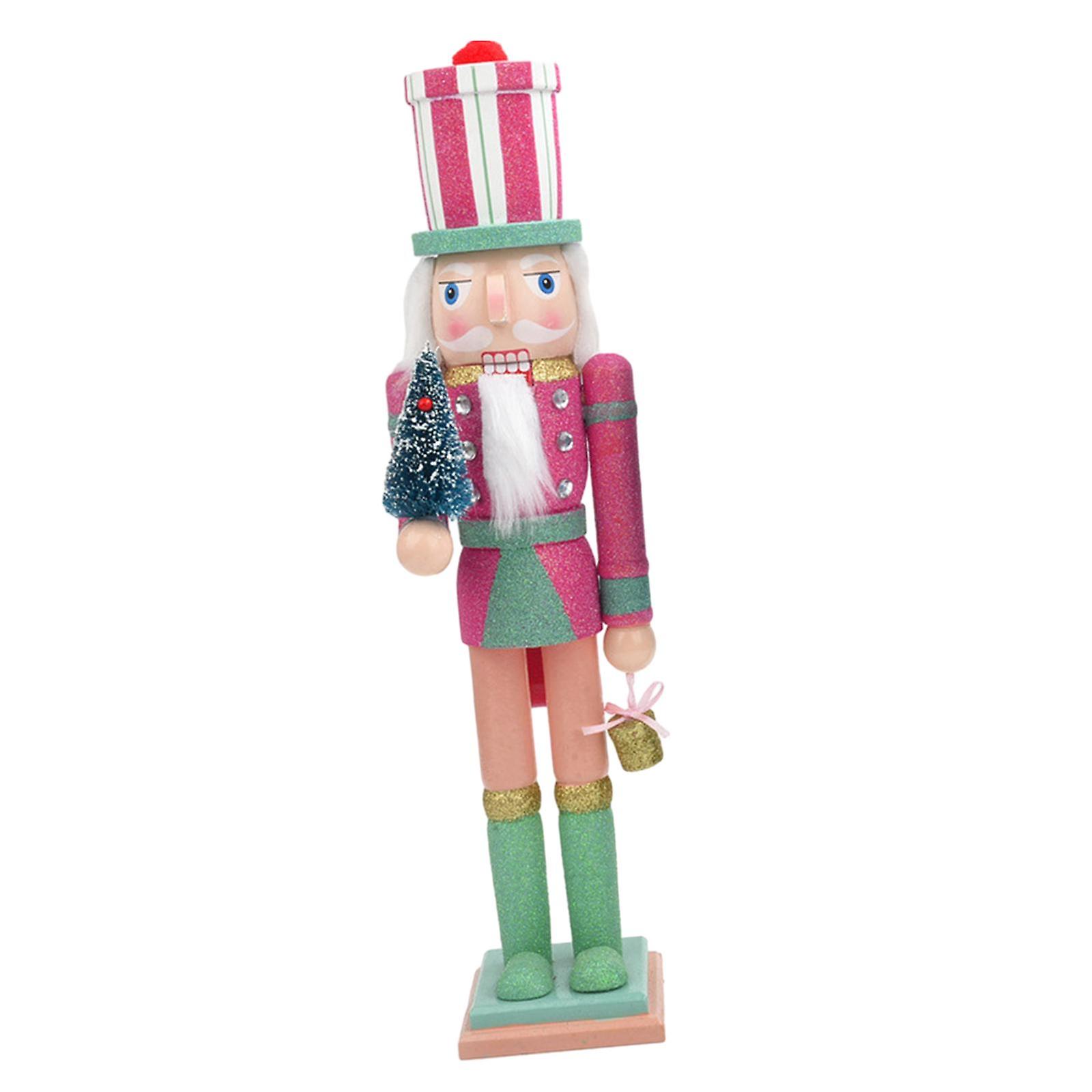 Xmas Wooden Nutcracker Soldier Figure 36cm Wood Doll For House Warming Party Red