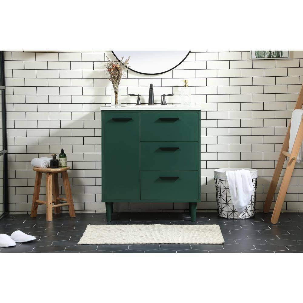 Simply Living 30 in. W x 19 in. D x 34 in. H Bath Vanity in Green with Ivory White Quartz Top SL141090MGN