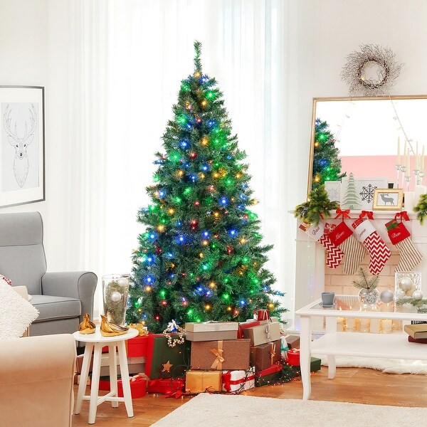 Costway 6FT/7FT PreLit Hinged Christmas Tree with 260/350 MultiColor