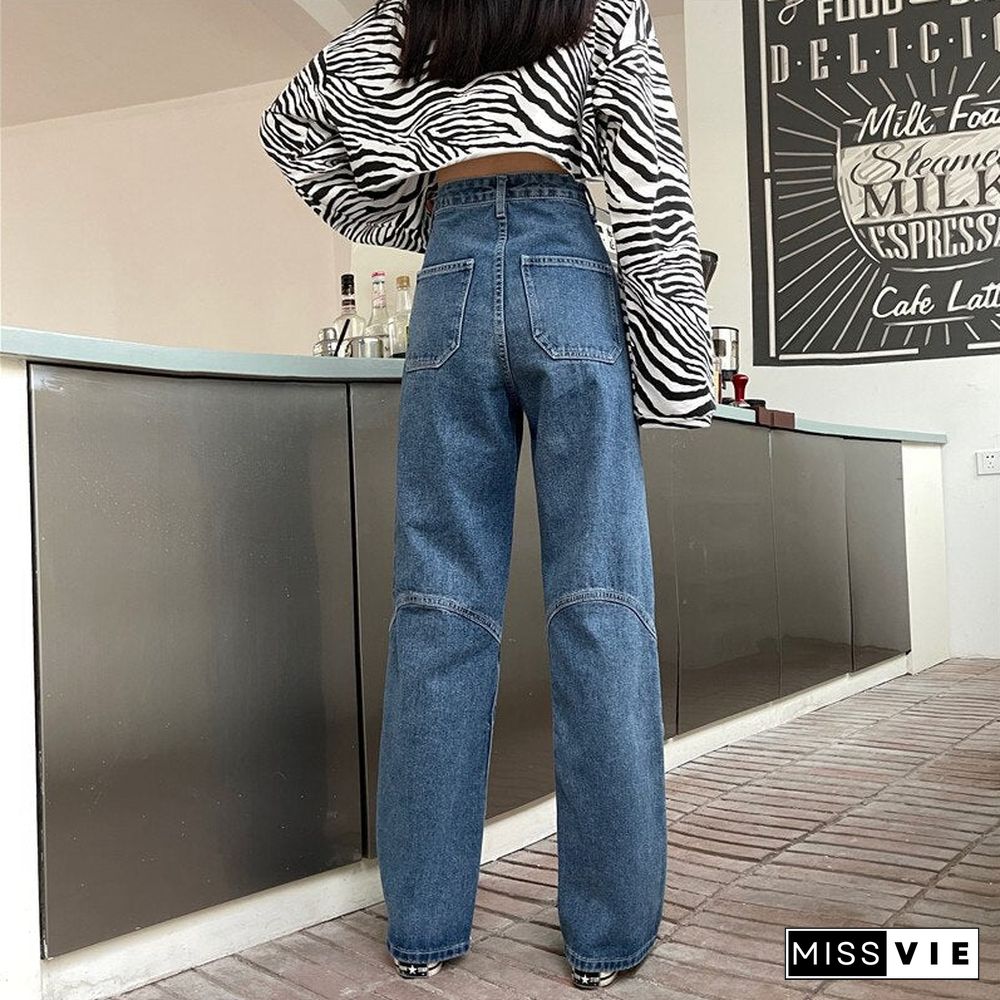 Woman Jeans High Waist Clothes Wide Leg Denim Clothing Blue Streetwear Vintage Quality Fashion Harajuku Straight Pants