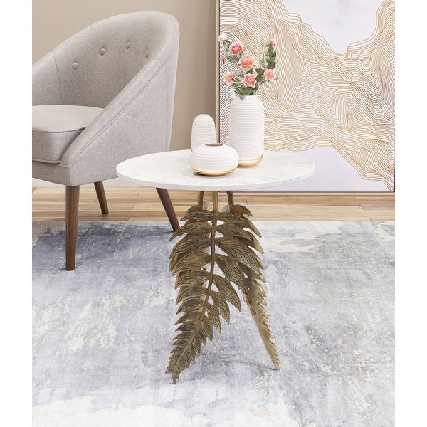 Neruda Marble Side Table White and Gold - White， Gold - 18