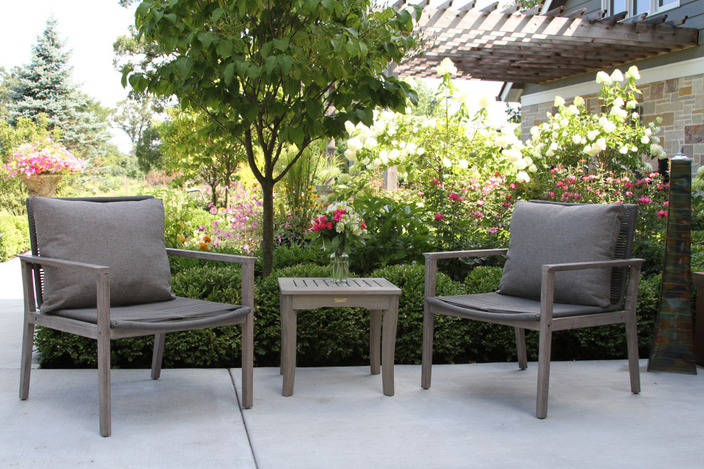 3 Piece Gray Wash Eucalyptus and Rope Lounge Chair Set With Square Accent Table   Tropical   Outdoor Lounge Sets   by Outdoor Interiors  Houzz