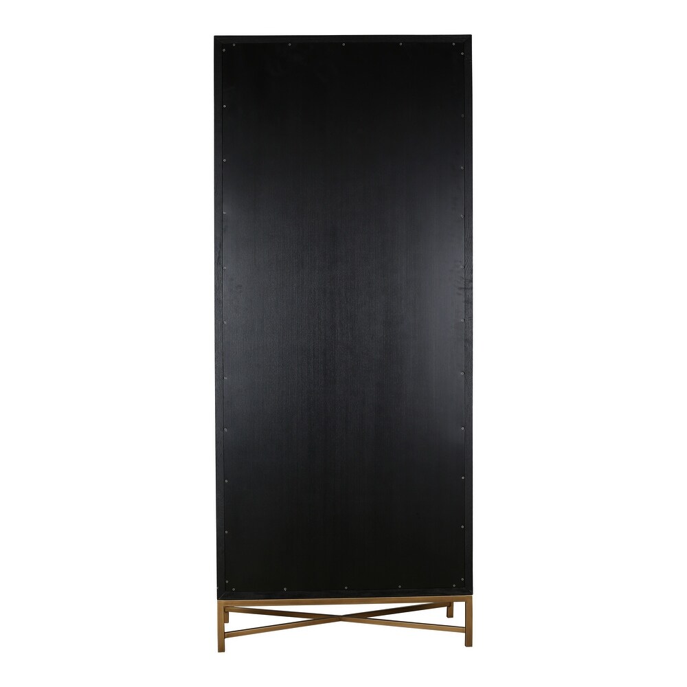 Aurelle Home Milton Solid Oak   Brass Tall Cabinet