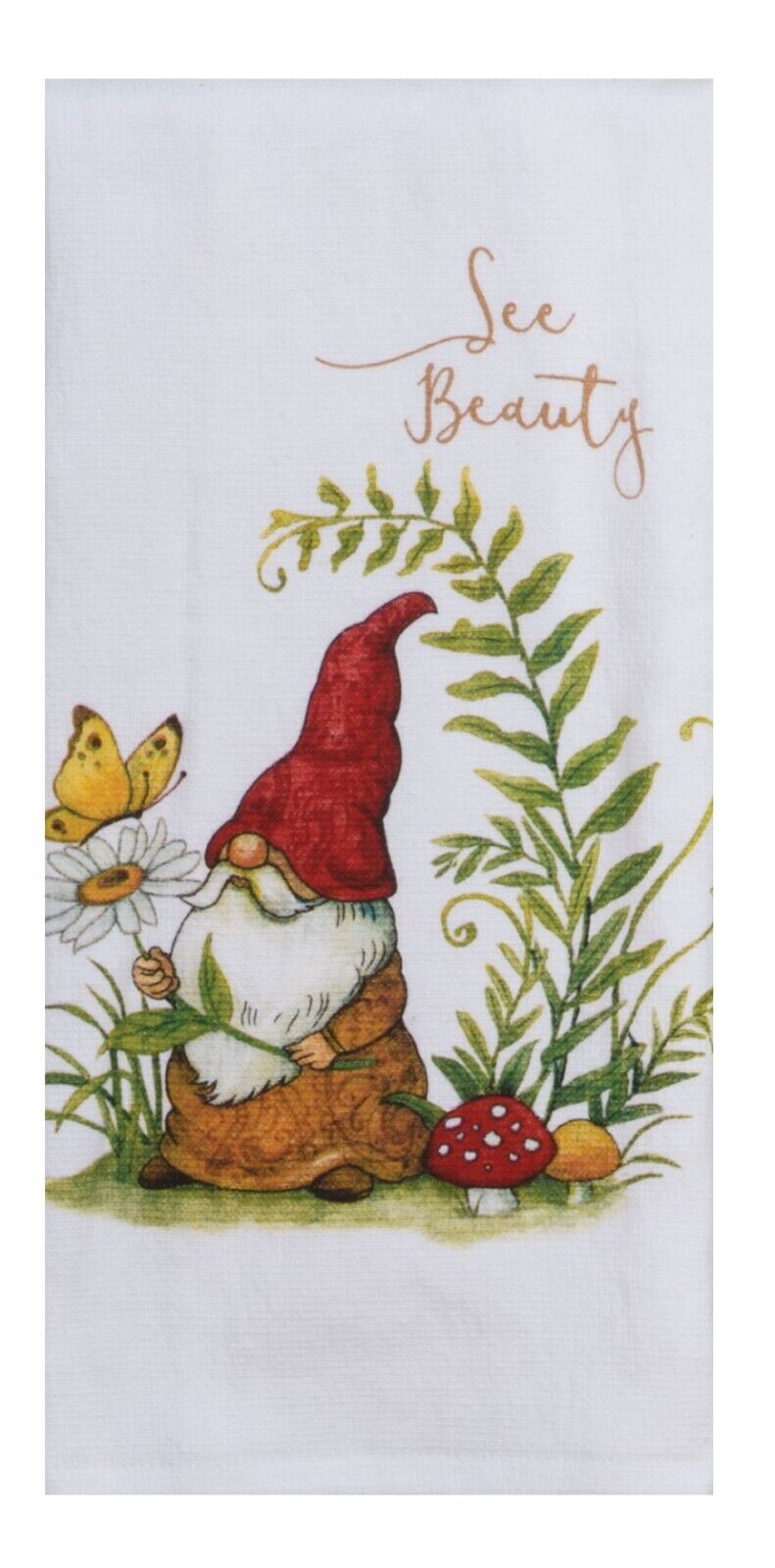 Set of 2 GARDEN GNOME See Beauty and Savor Moment Kitchen Towels， Kay Dee Designs