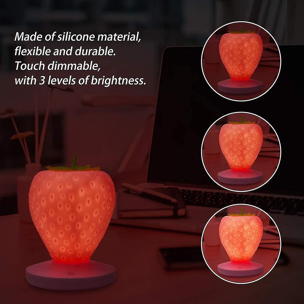 Strawberry Night Light， Cute Silicone Night Light， Kids Night Light， Led Night Light， Kids Bedside Lamp， Usb Rechargeable， 3 Touch Control Modes (pink