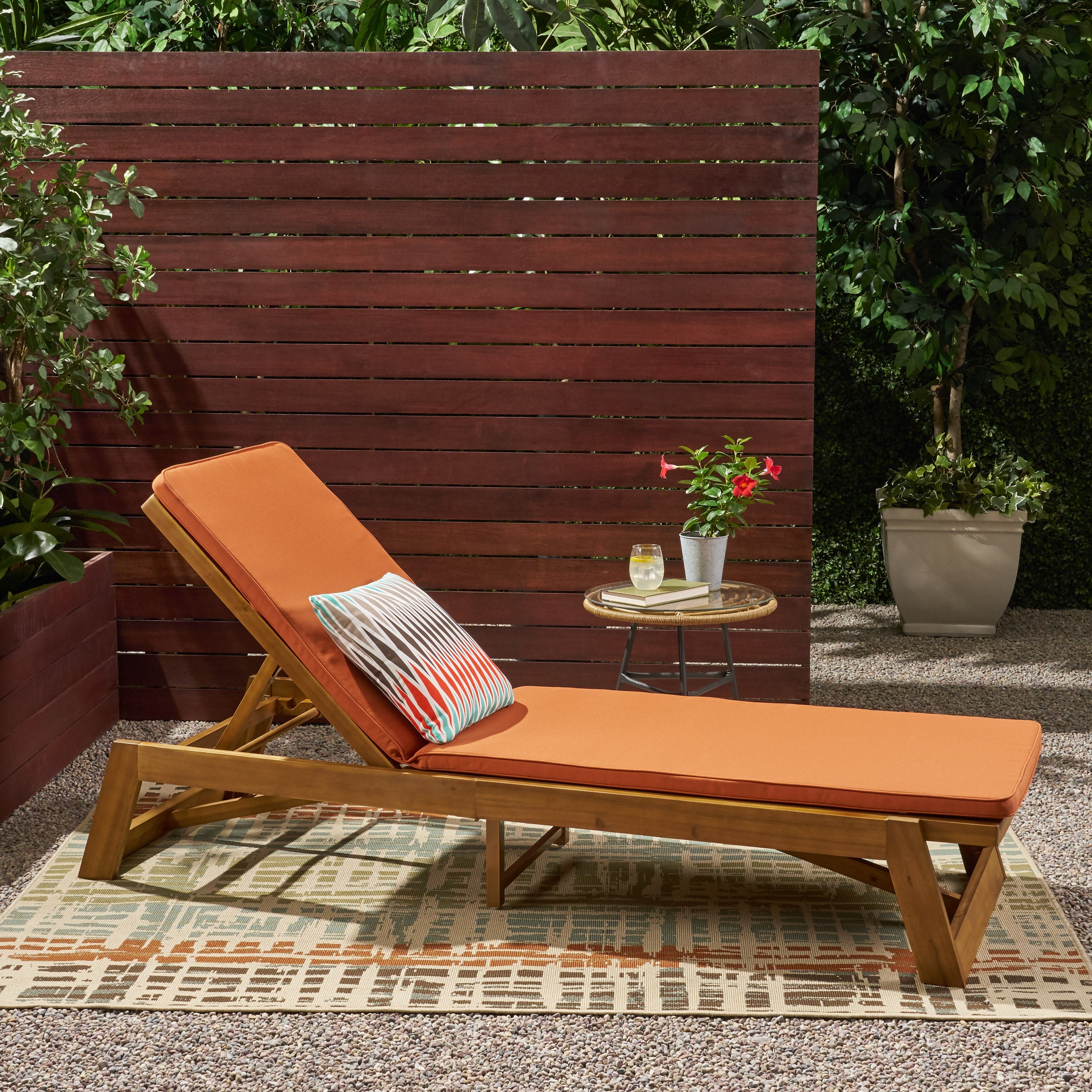 Adelaide Outdoor Acacia Wood Chaise Lounge and Cushion Set