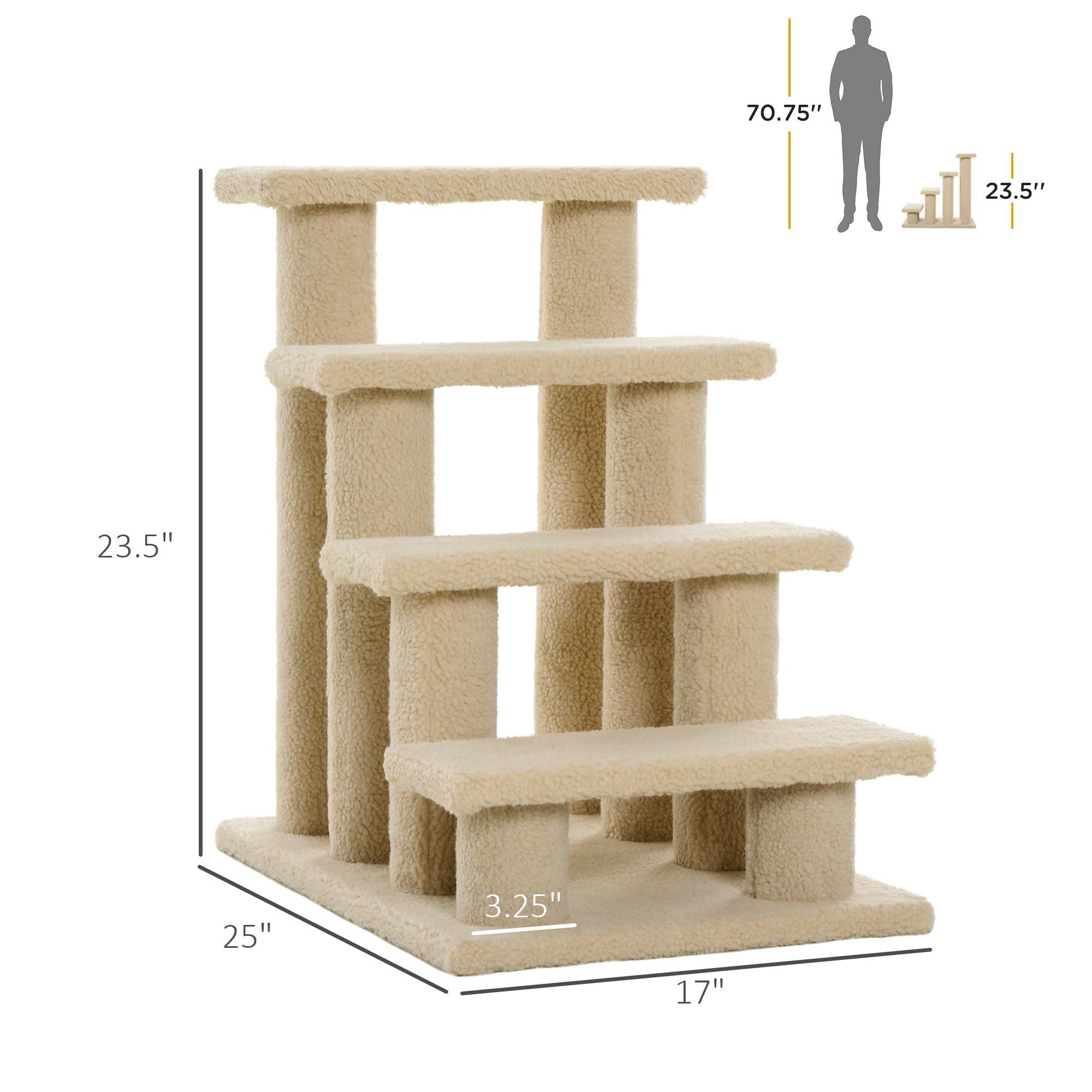 24'' Cat Tree 4-Step Stairway Perch Scratcher Pet Steps Stairs Dog Ramp Ladder