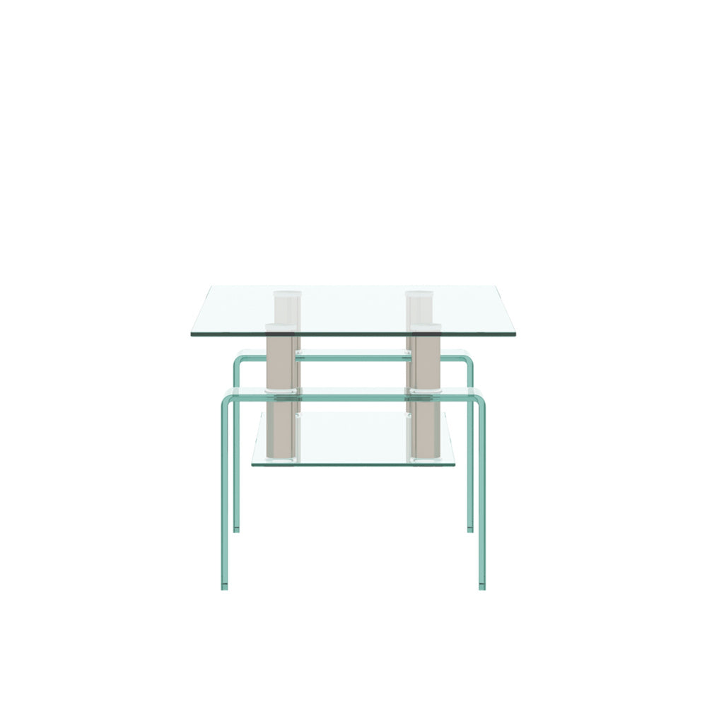 Lausatek Tempered Glass Coffee Table ,Modern Chic Stainless Steel Legs, Transparent Square Shape Tea Table with Double Shelves, Center Table Side Table for Apartment Living Room Office