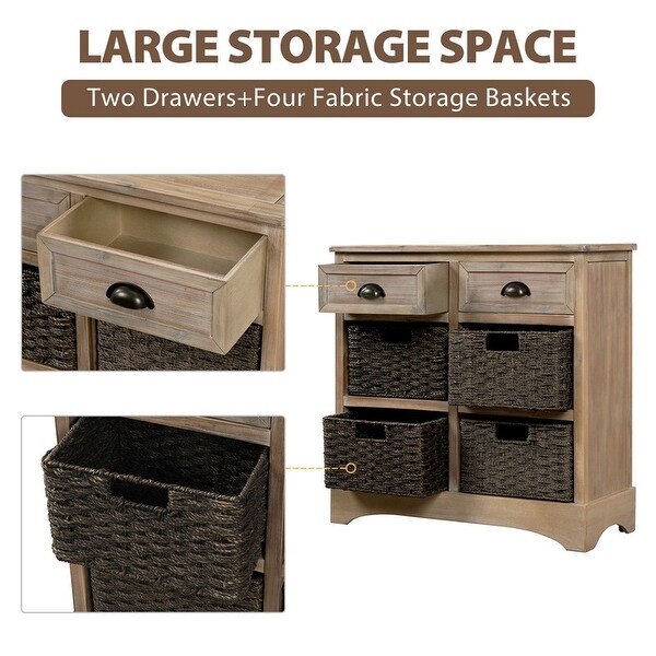 Wicker locker control table， two drawers and four classic rattan baskets