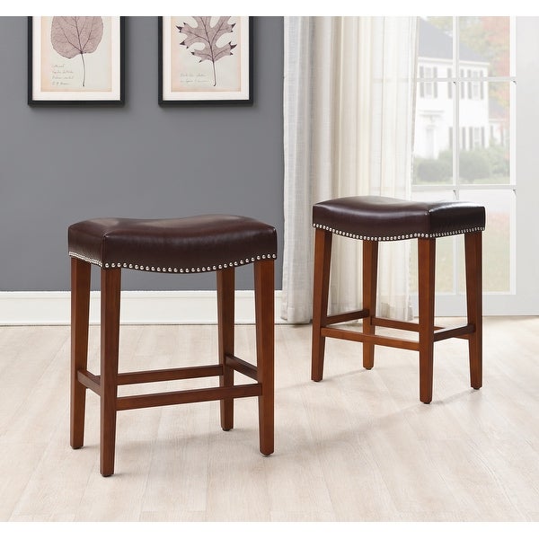 Classic Bonded Leather Barstool with Rubber wood leg (Set of 2)