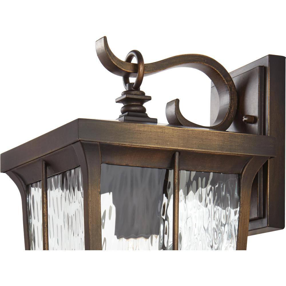 Home Decorators Collection Barrington 1-Light Golden Bronze Outdoor 14 in. Wall Lantern Sconce with Clear Water Glass 23482