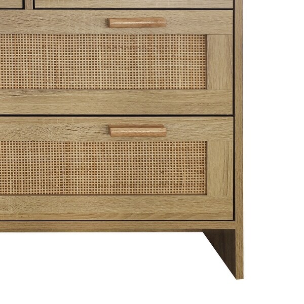 Natural 4 Drawers Dresser Cabinet with Rattan Panel for Bedroom - - 37846151