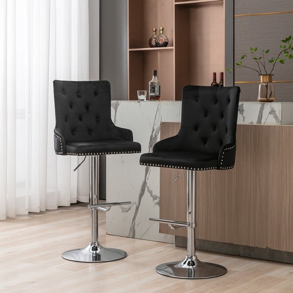 Swivel Velvet Barstools Adjusatble Seat Height， Set of 2