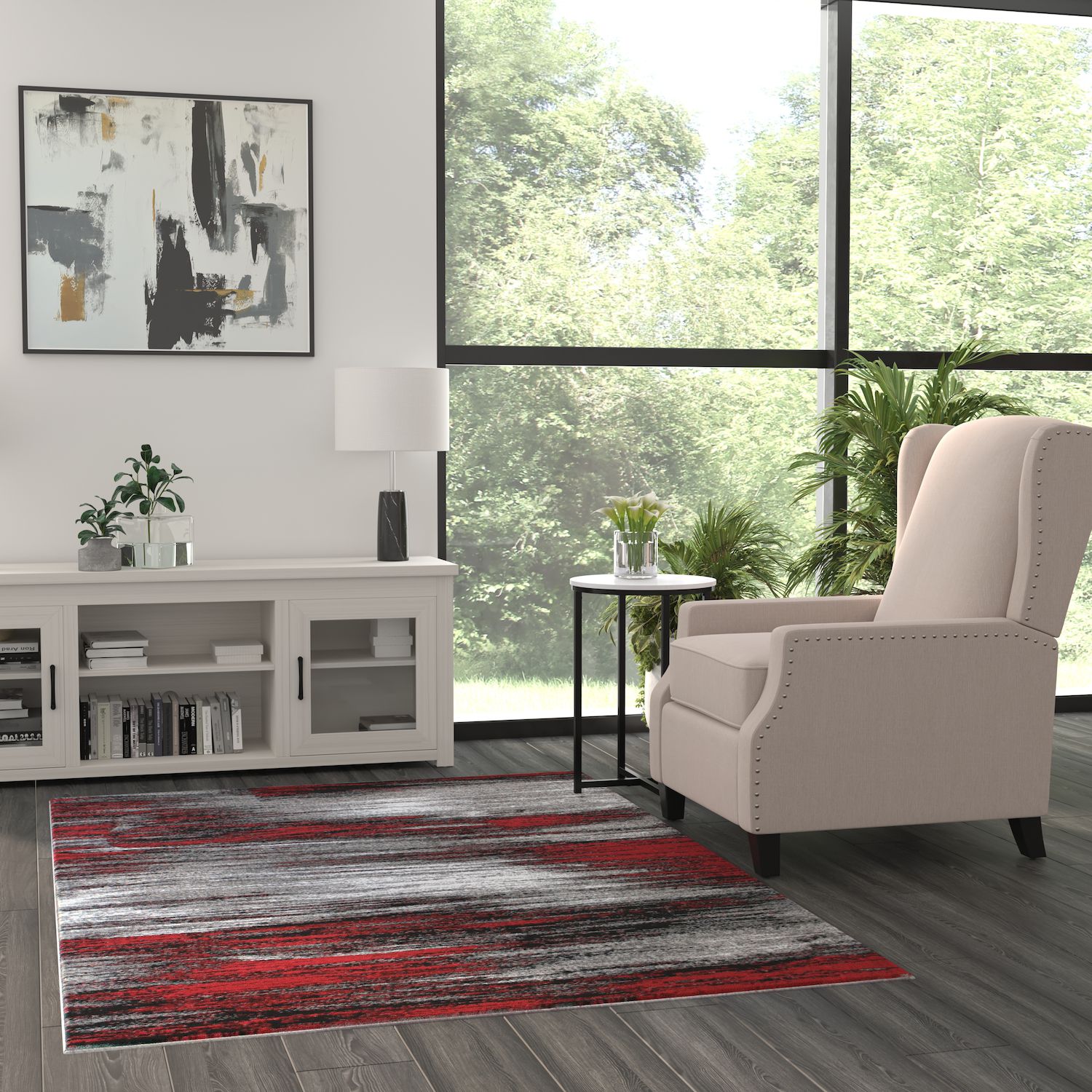 Masada Rugs Masada Rugs Trendz Collection 5'x7' Modern Contemporary Area Rug in Red， Gray and Black - Design Trz863