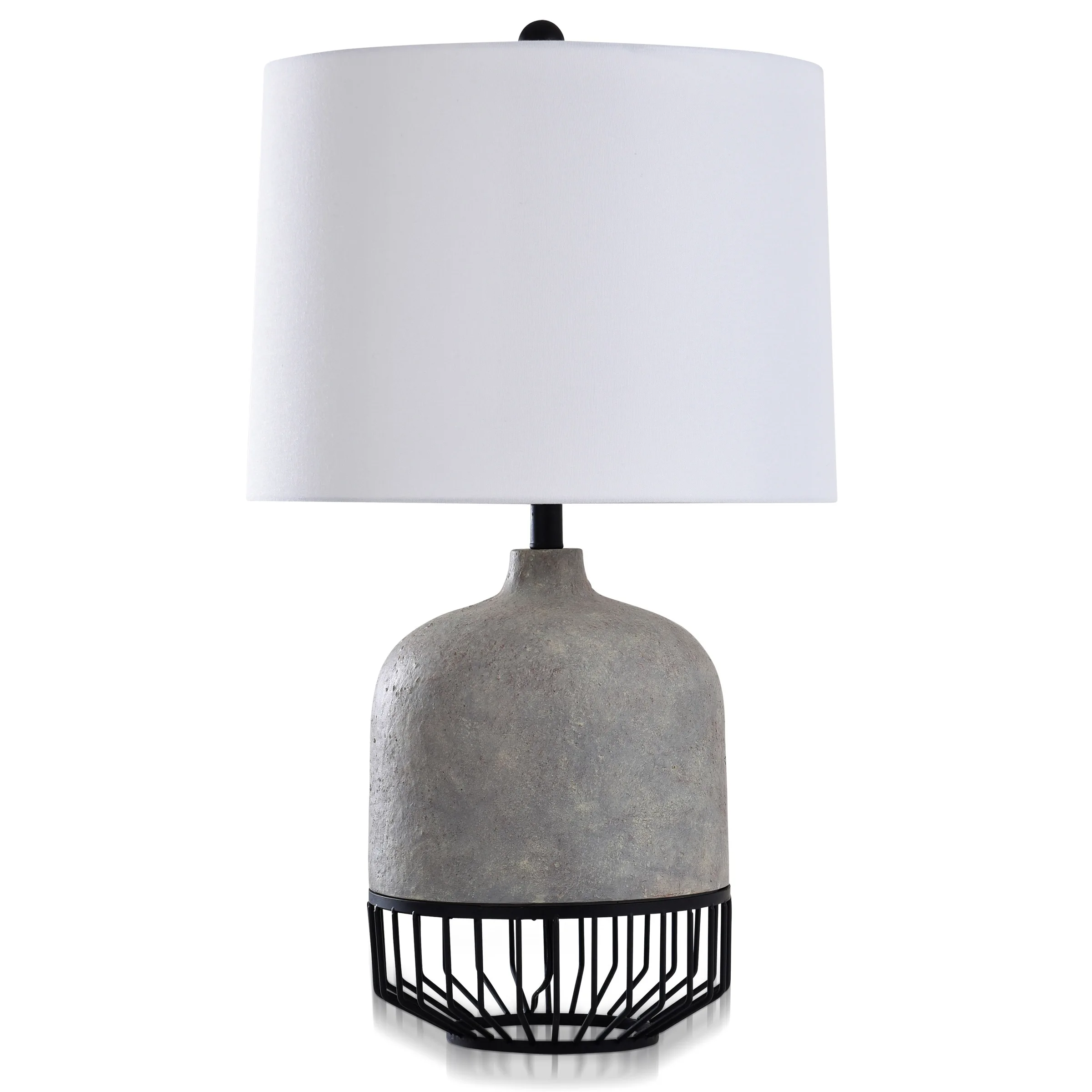 Logan - Transitional Metal and Molded Design Table Lamp - Gray Stone and Onyx Finish - White Shade