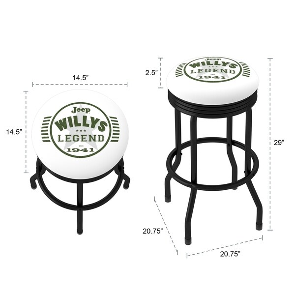 Jeep Willys Legend 360 Degree Swivel Black Barstool with Foam Padded Seat - 20.75 x 20.75 x 29