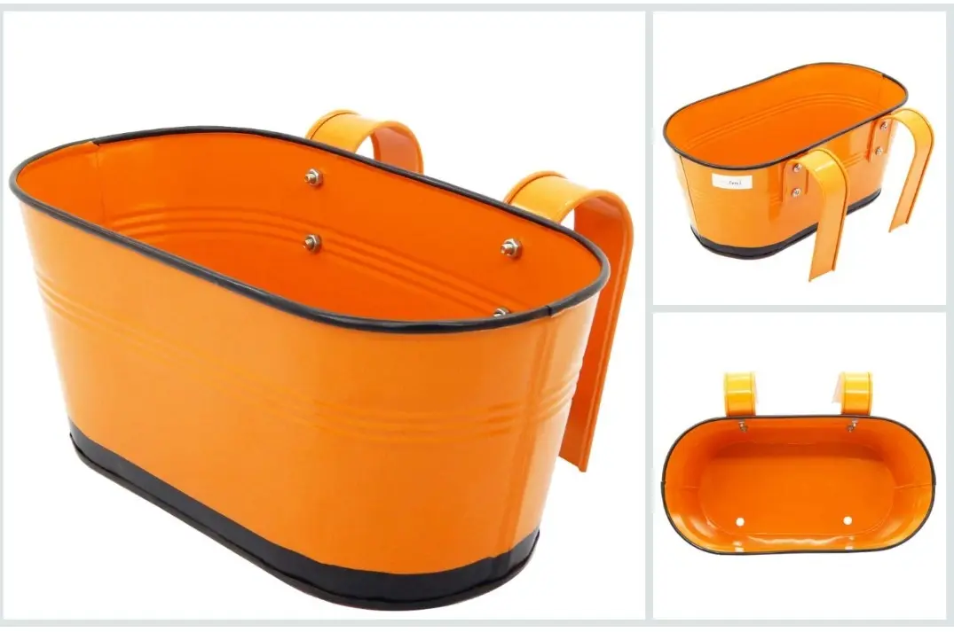 Stylish Planter for Home Decor Garden ware Balcony Orange Color Modern Metal indoor Outdoor Oval Shape Flower planter Pot Holder