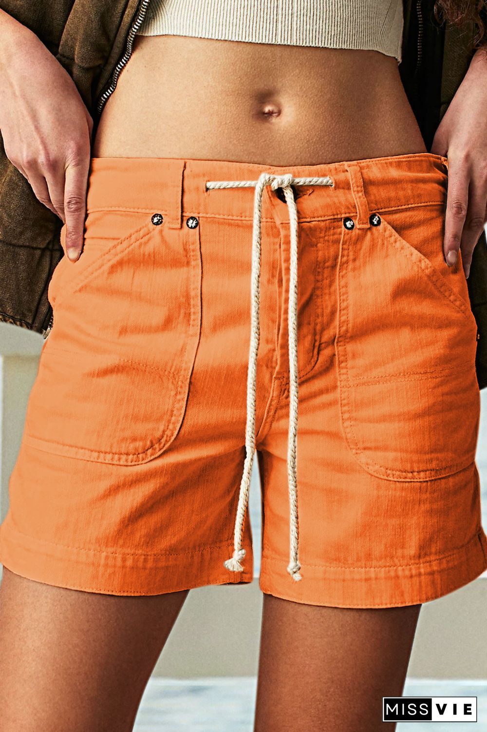 Drawstring Waist Slant Pocket Shorts