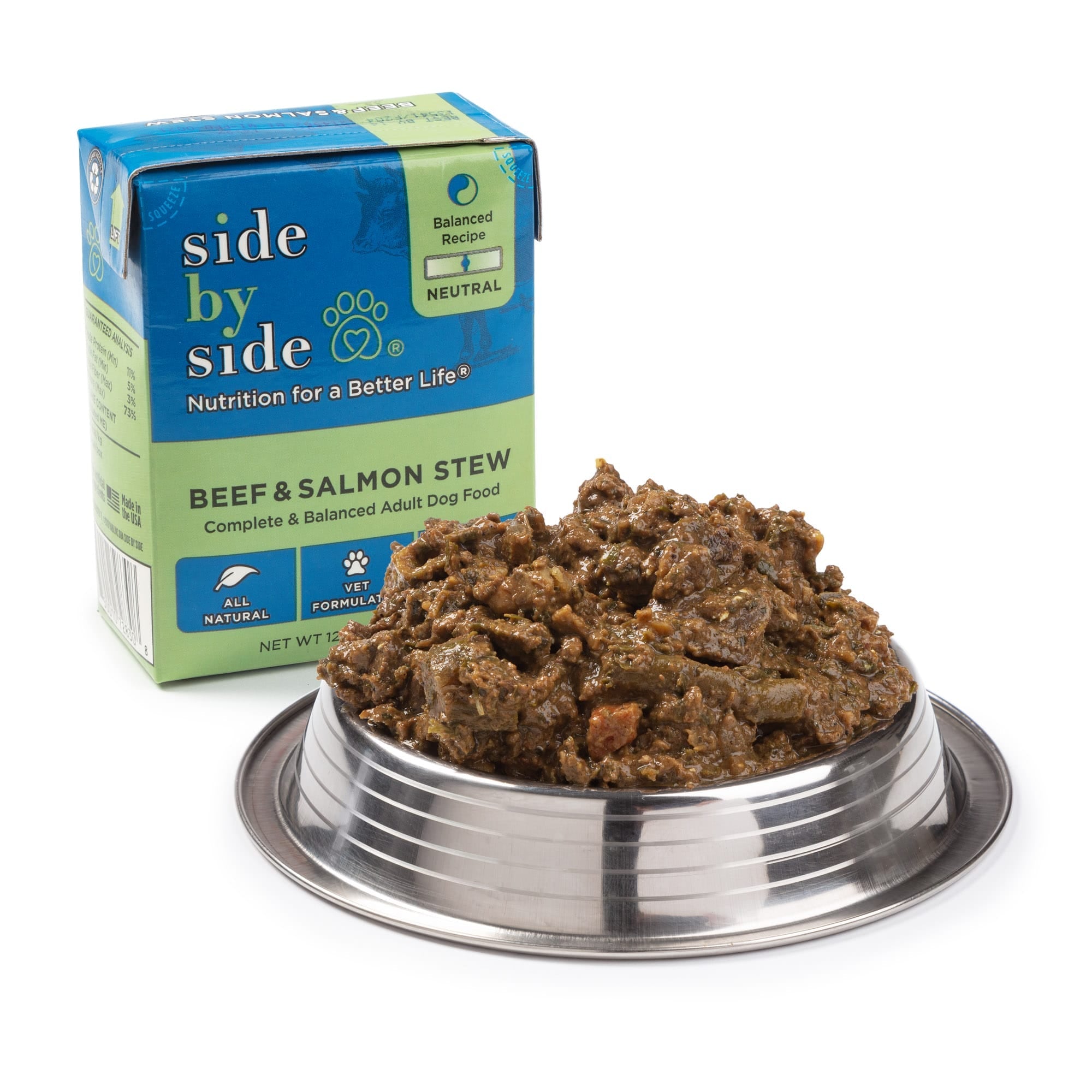 Side By Side Neutral Beef and Salmon Hearty Tetra Stews For Dog